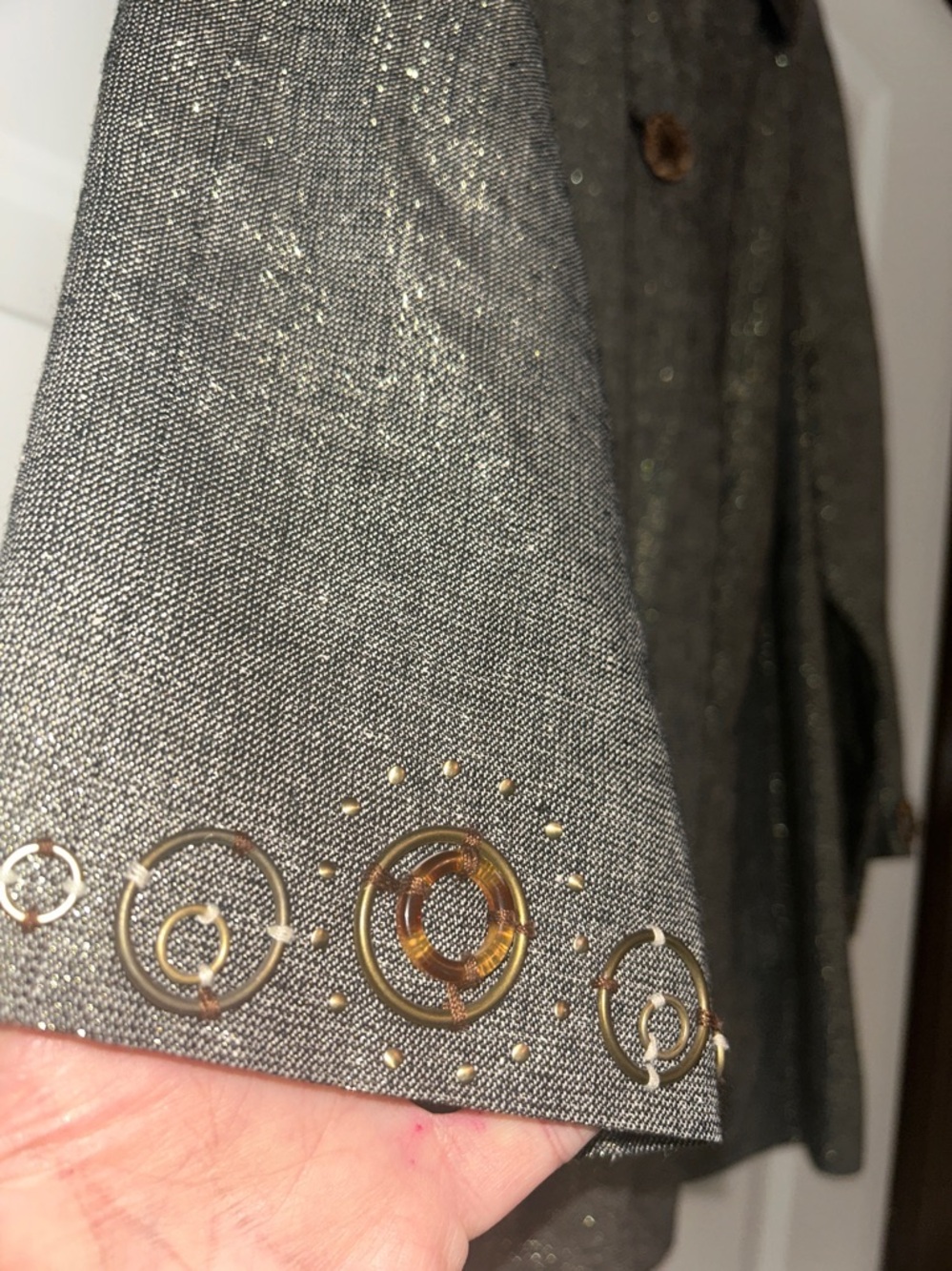 Coldwater Creek Linen Blend Swing Jacket 1X Metallic Gray Glam Button-Front - Picture 6 of 15